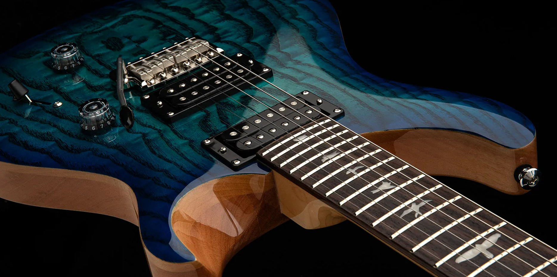 Prs Custom 24 Burled Ash Se Exotic Veneer Trem 2h Rw - Lake Blue - Guitarra eléctrica de doble corte. - Variation 3