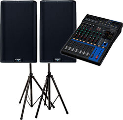 Pa systeem set Qsc K12.2 + YAMAHA MG10XUF + X-TONE XH 6310 Pied Enceinte Paire + Sac