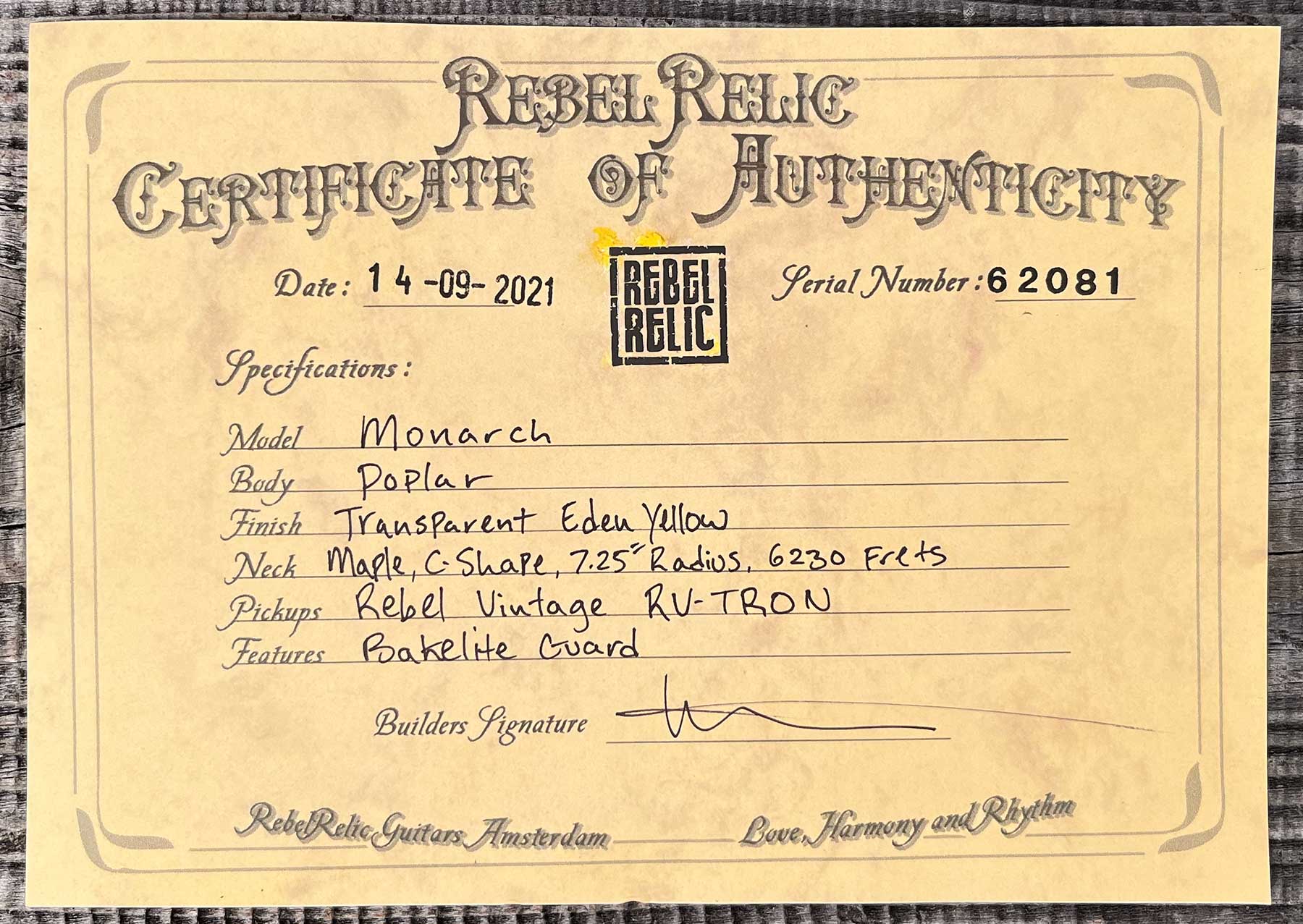 Rebelrelic Tux Monarch 2h Ht Rw #62081 - Transparent Eden Yellow - Elektrische gitaar in Str-vorm - Variation 11