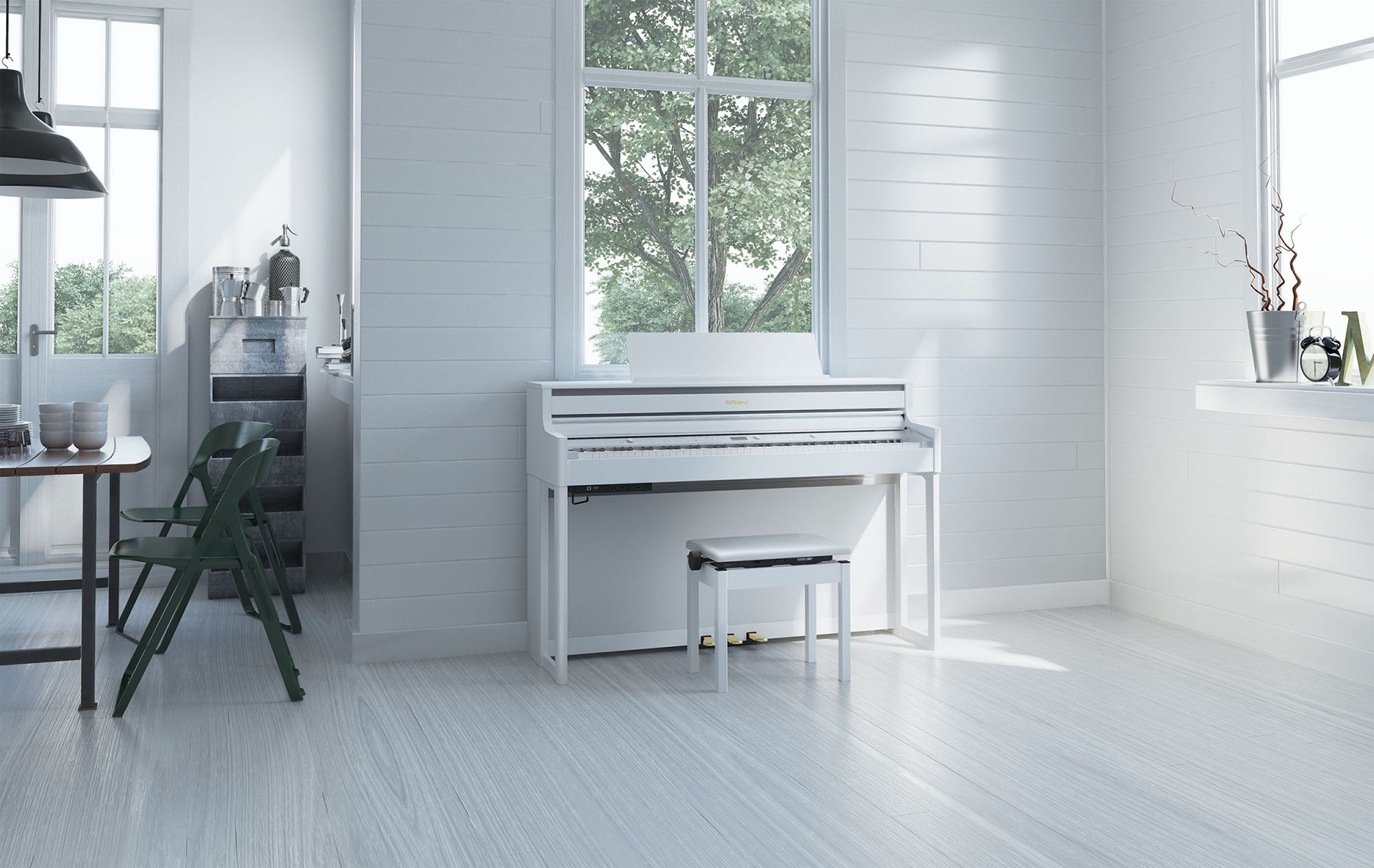 Roland Hp704 Wh White - Digitale piano met meubel - Variation 1