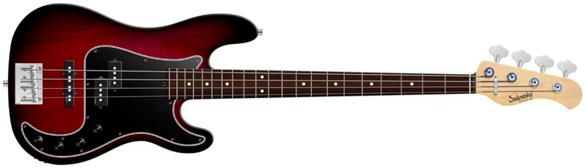 Sadowsky Hybrid Pj Bass 21 Fret Alder 4c Metroline All Active Mor - Burgundy Blackburst Transparent Satin - Solid body elektrische bas - Main picture