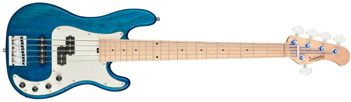 Sadowsky Hybrid Pj Bass 21 Fret Ash 5c Metroline All Active Mn - Ocean Blue Transparent Satin - Solid body elektrische bas - Main picture