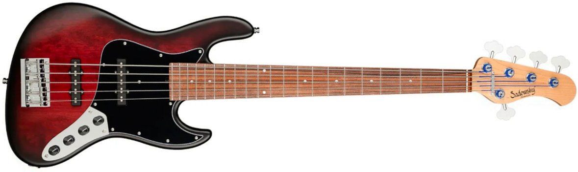 Sadowsky Vintage Jj Bass 21 Fret Alder 5c Metroline All Active Mor - Burgundy Blackburst Transparent Satin - Solid body elektrische bas - Main picture
