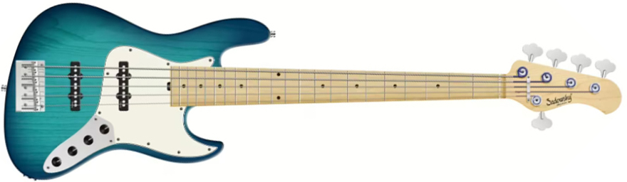 Sadowsky Will Lee 22-fret Ash 5c Metroline Signature All Active Mn - Bora Blue Burst Transparent Satin - Solid body elektrische bas - Main picture