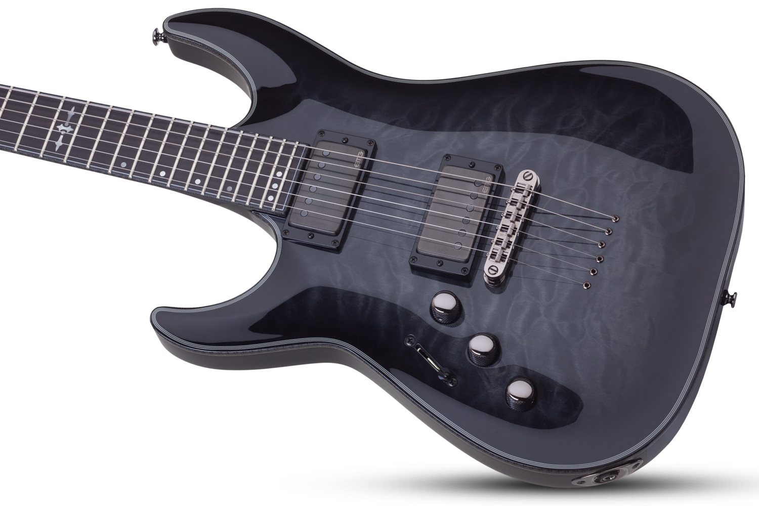 Schecter C-1 Hellraiser Hybrid Lh Gaucher 2h Emg Ht Eb - Trans. Black Burst - Linkshandige elektrische gitaar - Variation 1