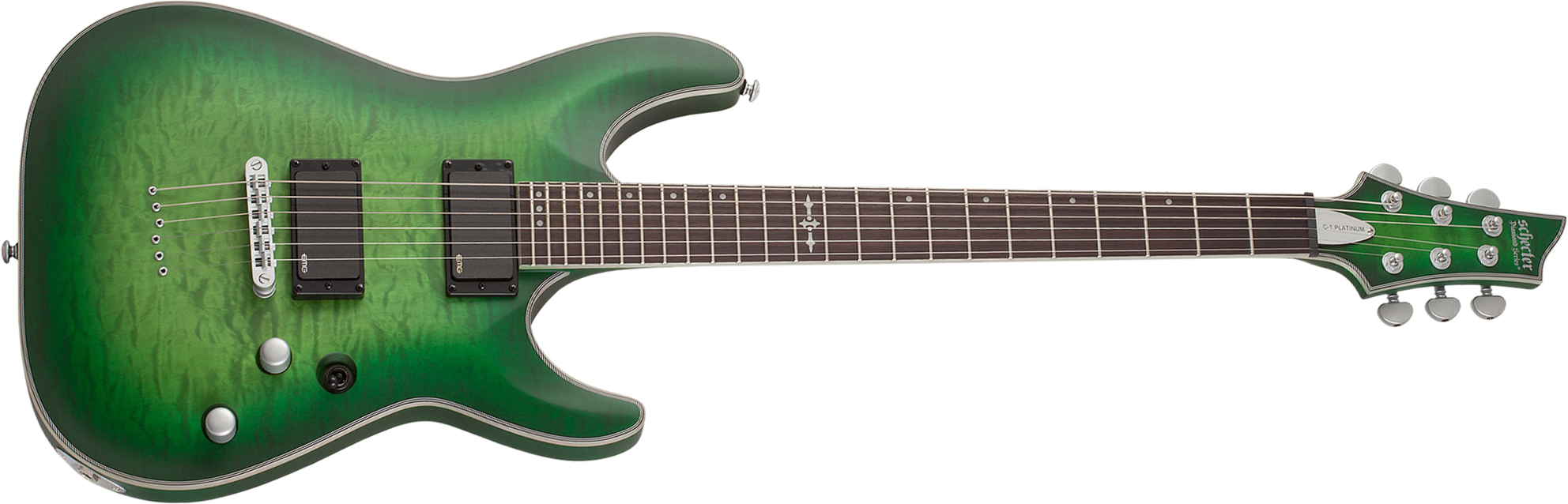 Schecter C-1 Platinum 2h Emg Ht Eb - Satin Green Burst - Elektrische gitaar in Str-vorm - Main picture