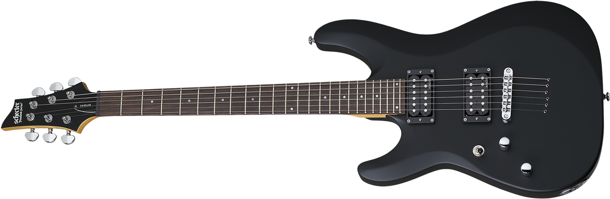 Schecter C-6 Deluxe Lh Gaucher 2h Ht Rw - Satin Black - Linkshandige elektrische gitaar - Main picture