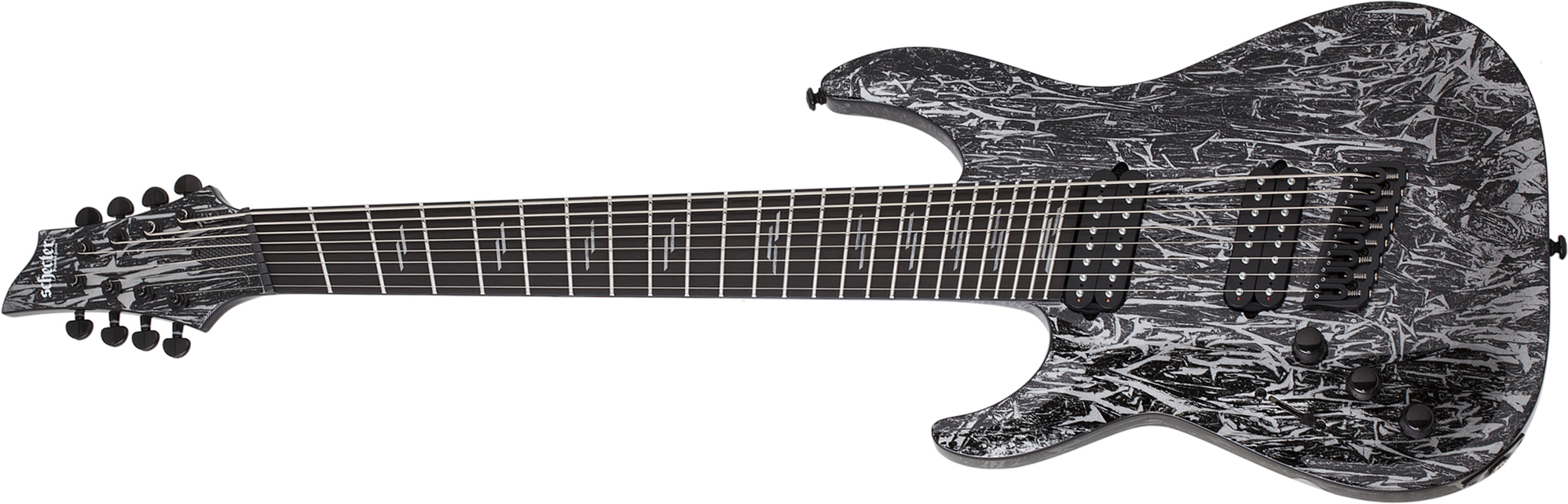Schecter C-8 Multiscale Lh 8c Gaucher Baryton 2h Ht Eb - Silver Mountain - Linkshandige elektrische gitaar - Main picture