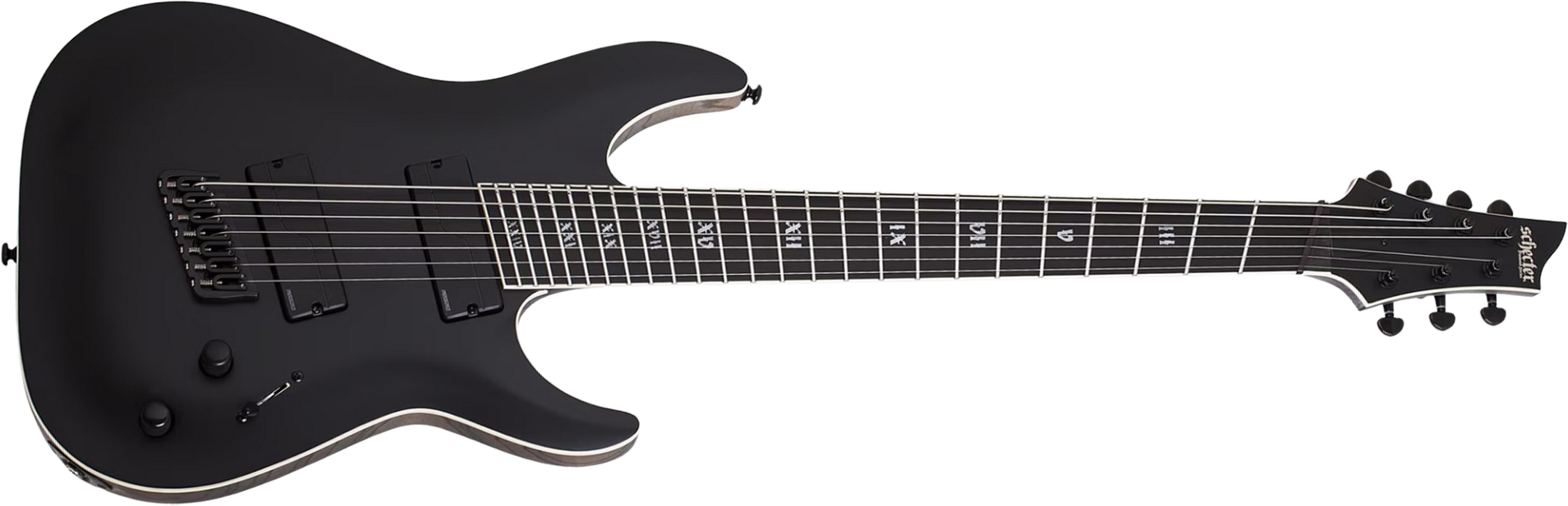 Schecter C7 Multiscale Sls Elite Evil Twin 7c Baryton  2h Fishman Fluence Ht Eb - Satin Black - Multi-scale gitaar - Main picture