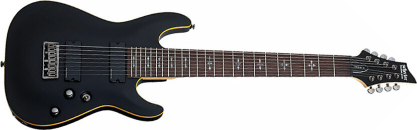 Schecter Demon-8 Active 8c 2h Ht Rw - Satin Black - Bariton elektrische gitaar - Main picture