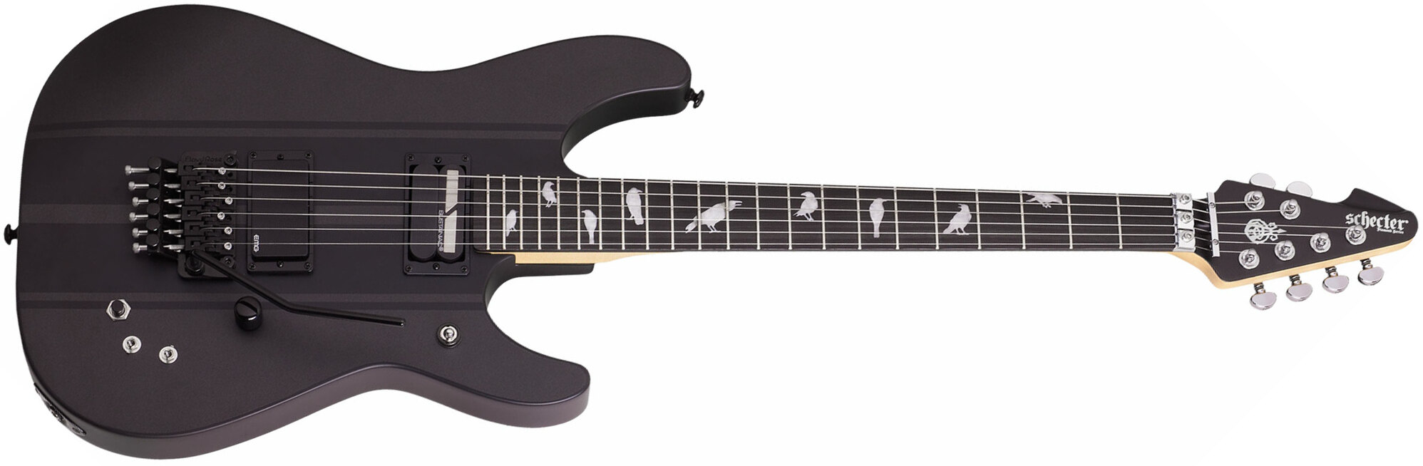 Schecter Dj Ashba Signature 2h Emg Sustainiac Fr Eb - Carbon Grey - Elektrische gitaar in Str-vorm - Main picture