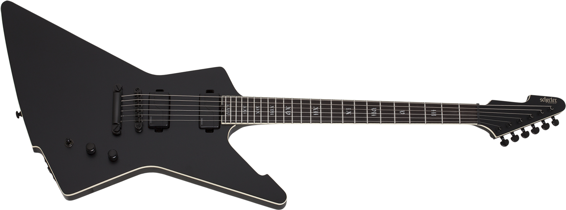 Schecter E-1 Sls Evil Twin 2h Fishman Fluence Modern Ht Eb - Satin Black - Metalen elektrische gitaar - Main picture