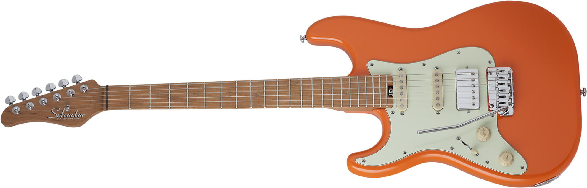 Schecter Nick Johnston Traditional Lh Gaucher Hss Trem Mn - Atomic Orange - Linkshandige elektrische gitaar - Main picture