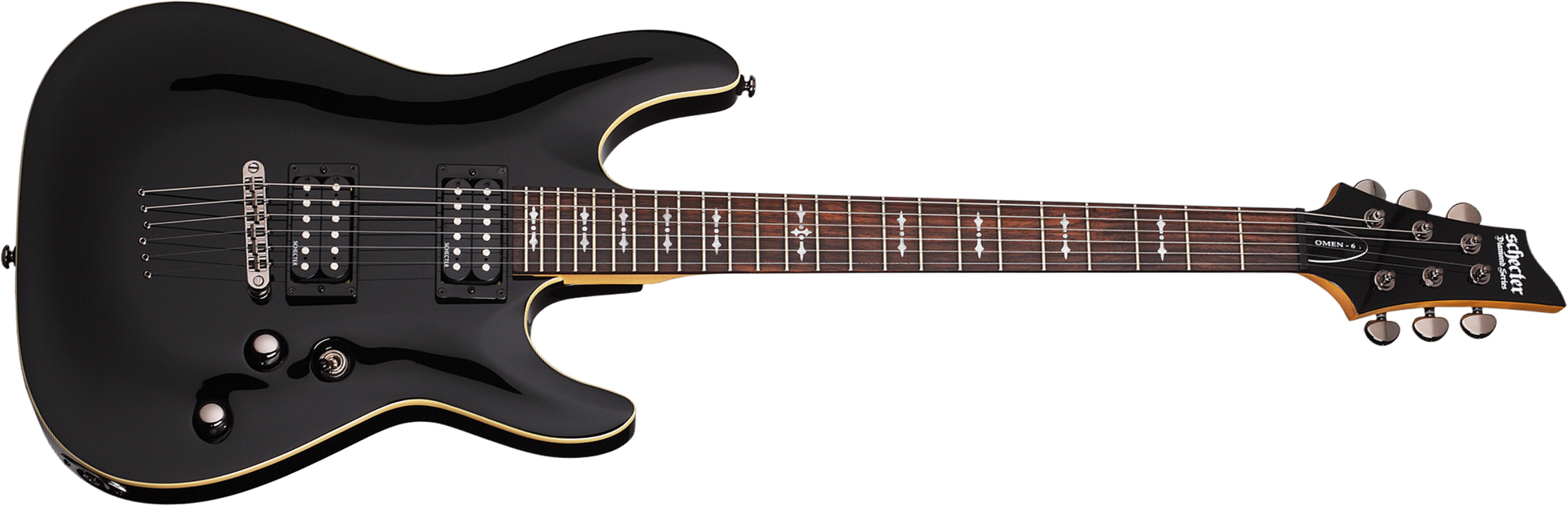 Schecter Omen-6 2h Ht Rw - Black - Elektrische gitaar in Str-vorm - Main picture