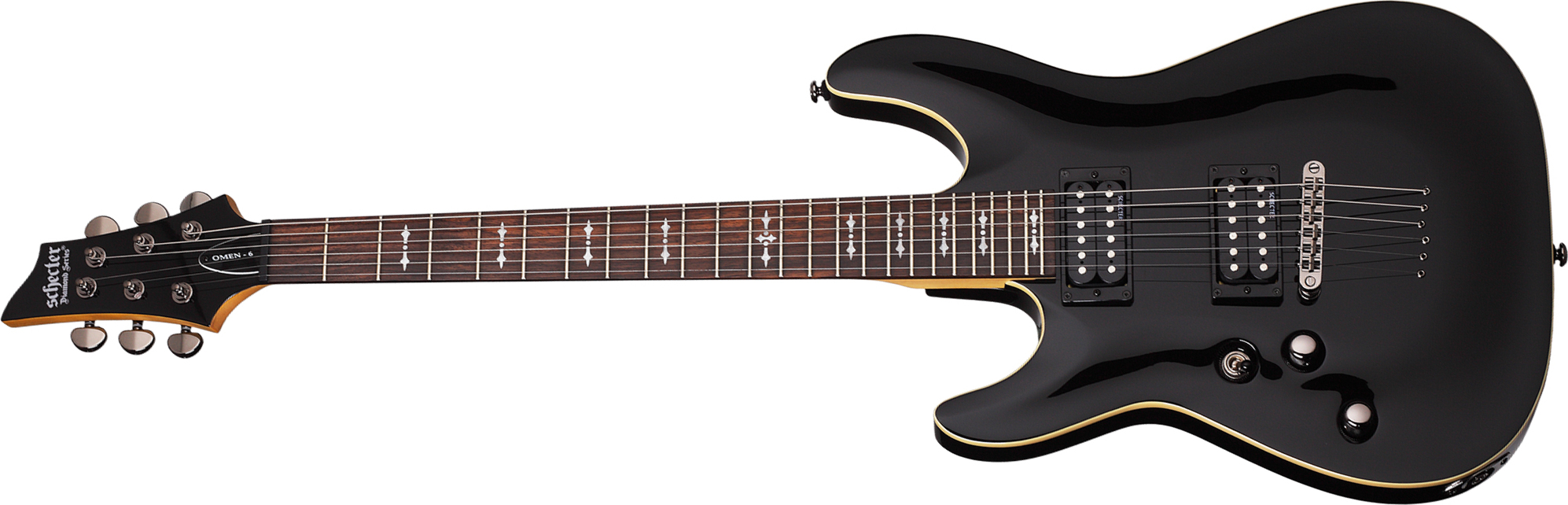 Schecter Omen 6 Lh Gaucher 2h Ht Rw - Gloss Black - Linkshandige elektrische gitaar - Main picture