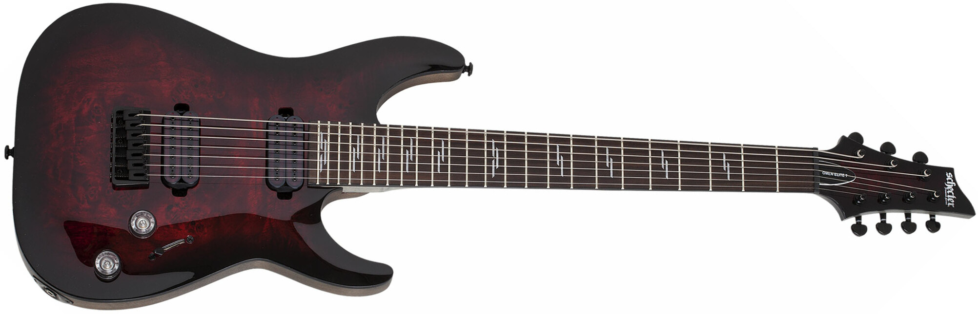 Schecter Omen Elite-7 7c Baryton 2h Ht Rw - Black Cherry Burst - 7-snarige elektrische gitaar - Main picture