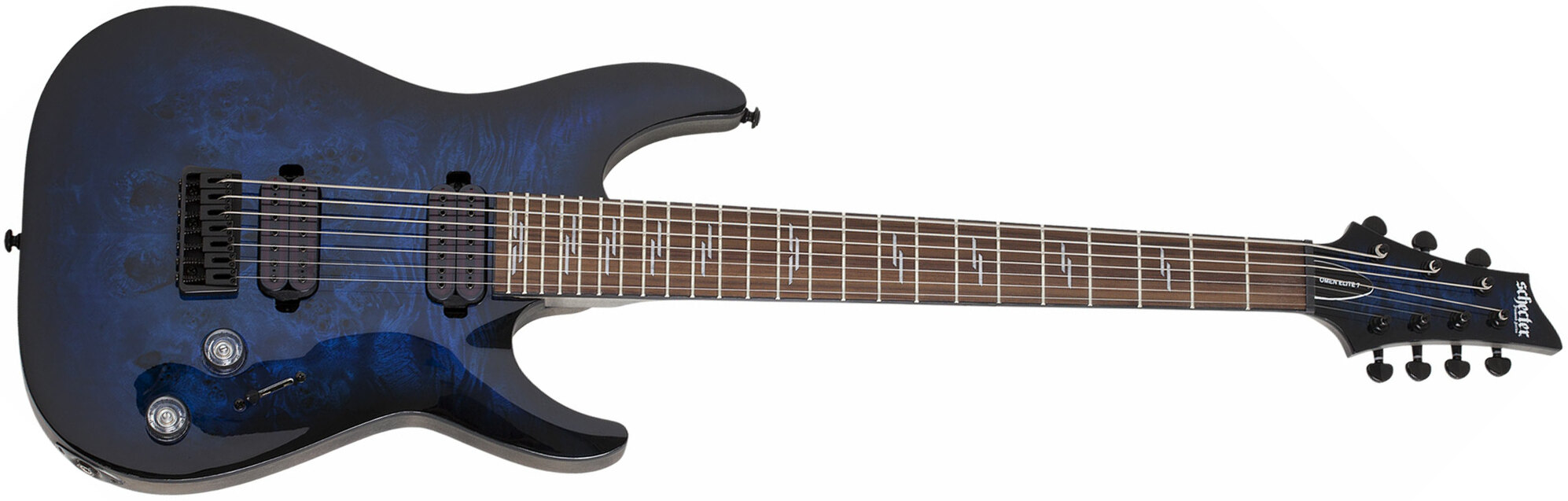 Schecter Omen Elite-7 7c Baryton 2h Ht Rw - See-thru Blue Burst - 7-snarige elektrische gitaar - Main picture