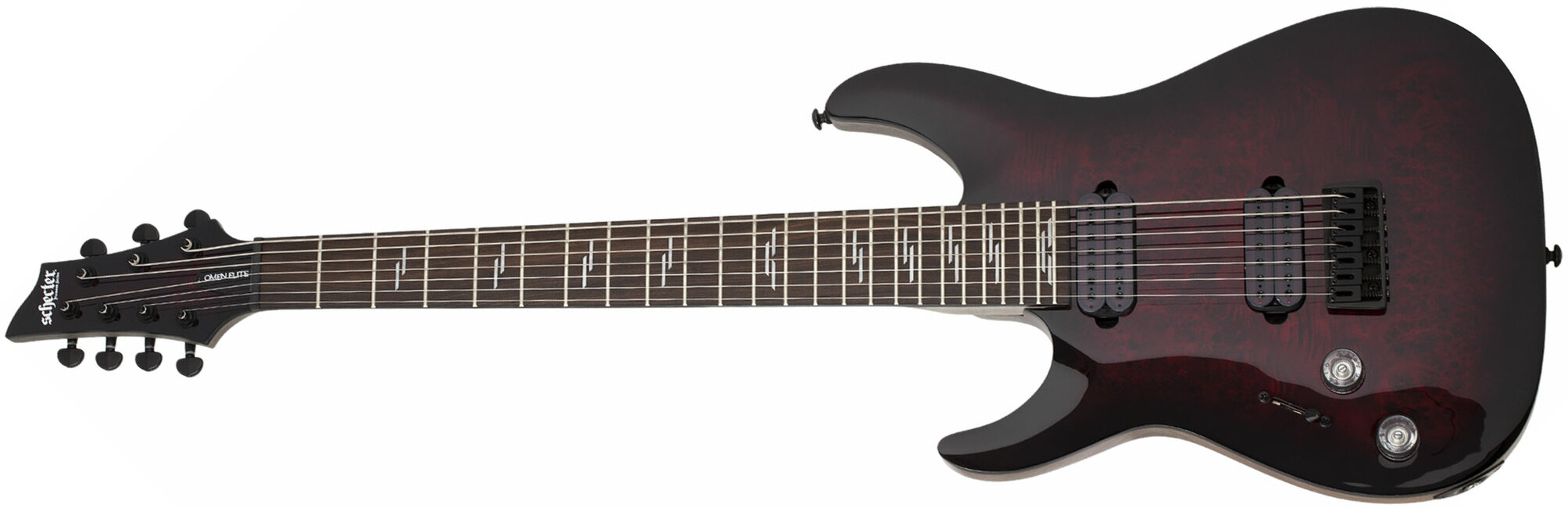 Schecter Omen Elite-7 7c Baryton Lh Gaucher 2h Ht Rw - Black Cherry Burst - Linkshandige elektrische gitaar - Main picture