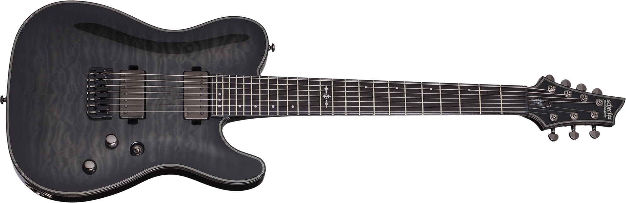 Schecter Pt-7 Hellraiser Hybrid 7c Hh Emg Ht Eb - Transp. Black Burst - 7-snarige elektrische gitaar - Main picture