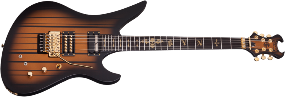 Schecter Synyster Custom-s Signature 2h Seymour Duncan Sustainiac Fr Eb - Satin Gold Burst - Elektrische gitaar in Str-vorm - Main picture