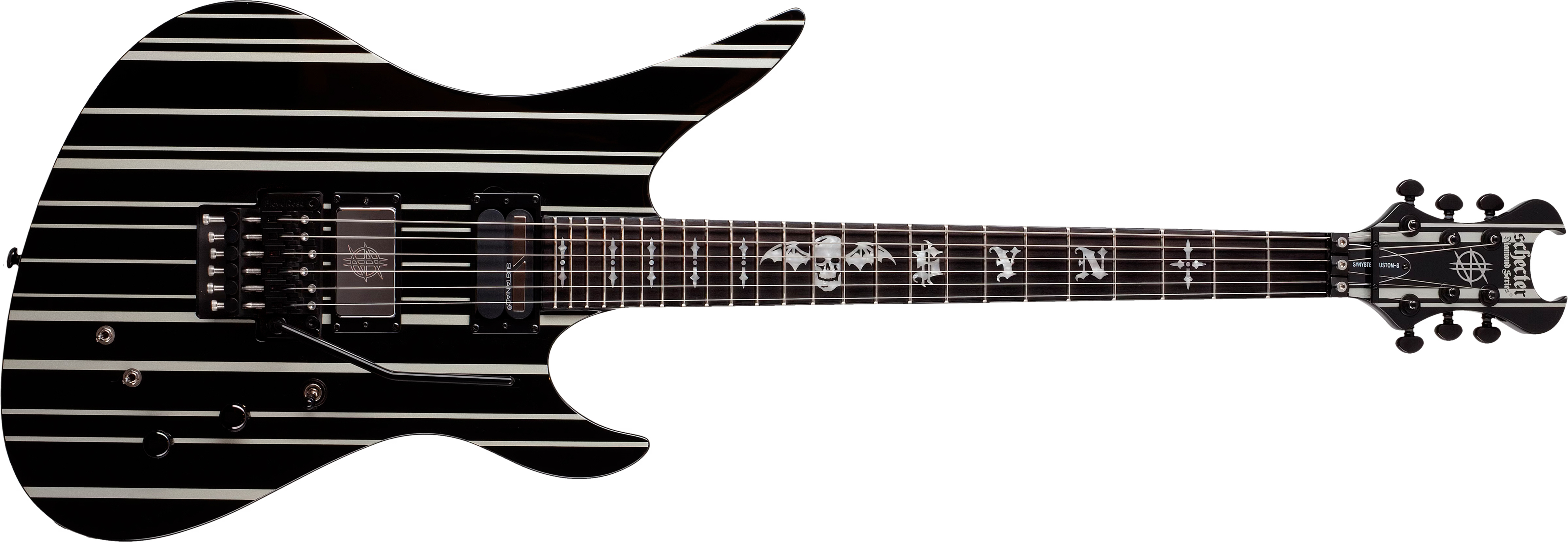 Schecter Synyster Custom-s Signature 2h Sustainiac Fr Eb - Black Silver - Elektrische gitaar in Strat vorm - Main picture