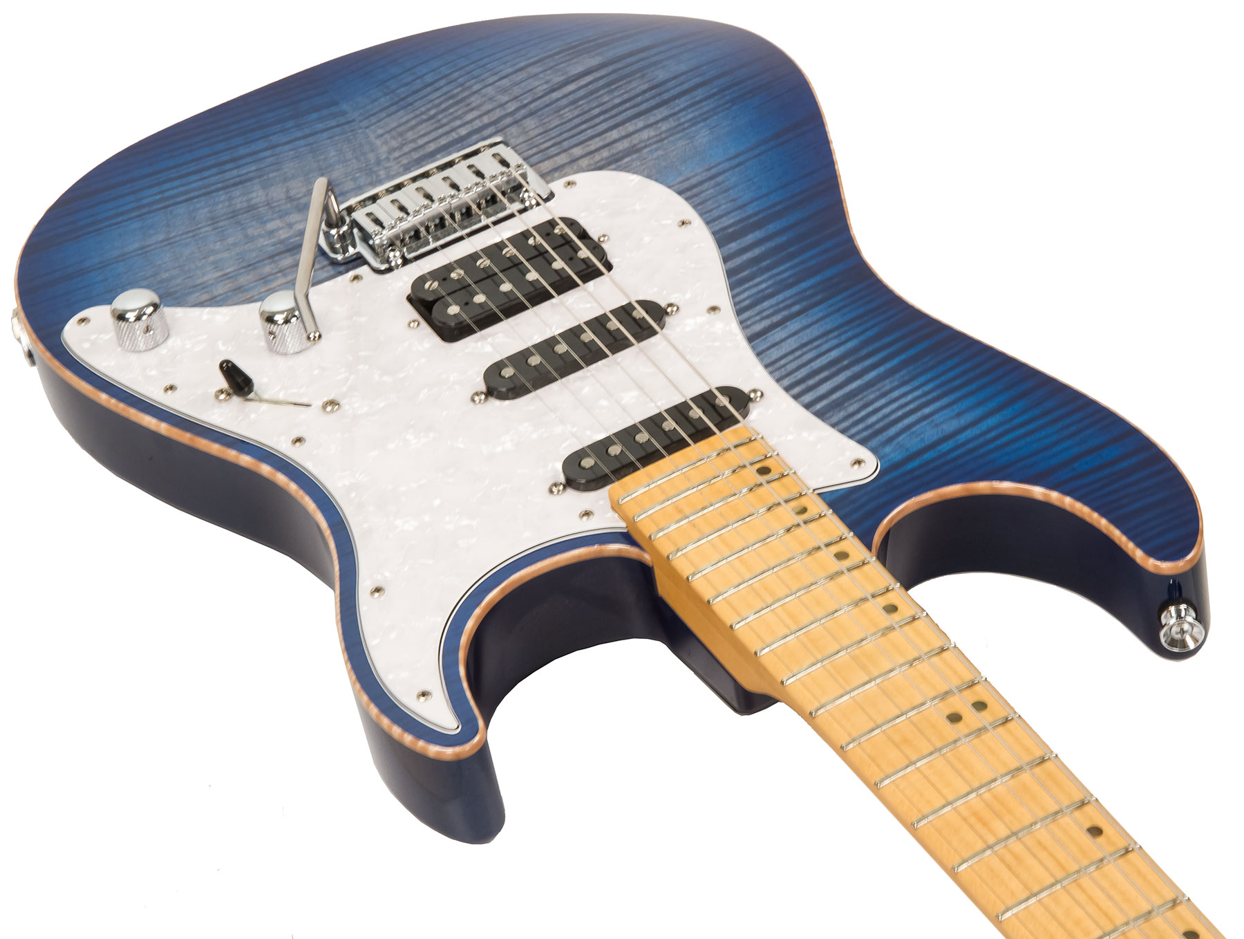 Schecter Custom Shop Sunset Usa Hss Trem Mn #1409001 - Trans Sky Blue - Elektrische gitaar in Str-vorm - Variation 1