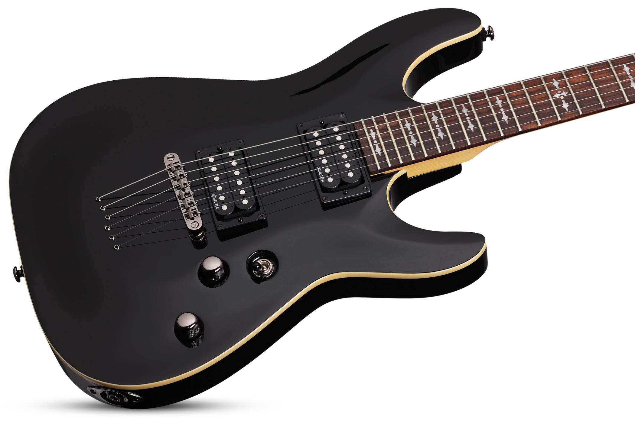 Schecter Omen 6 Lh Gaucher 2h Ht Rw - Gloss Black - Linkshandige elektrische gitaar - Variation 1