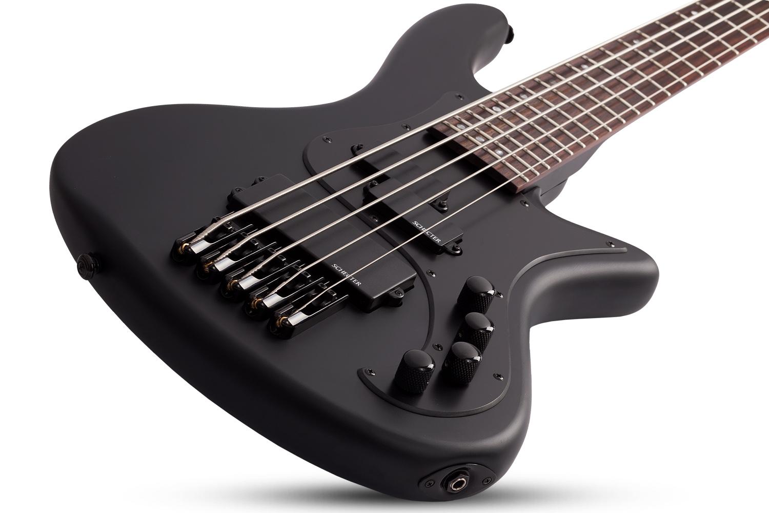 Schecter Stiletto Stealth-5 5c Active Rw - Satin Black - Solid body elektrische bas - Variation 1