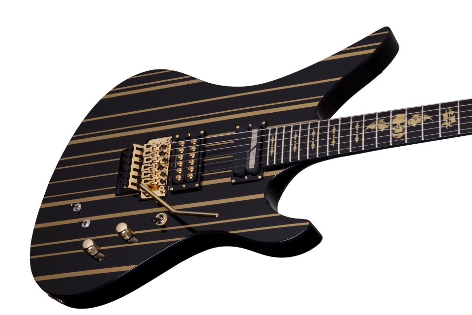 Schecter Synyster Custom-s 2h Seymour Duncan Sustainiac Fr Eb - Black W/ Gold Stripes - Kenmerkende elektrische gitaar - Variation 2