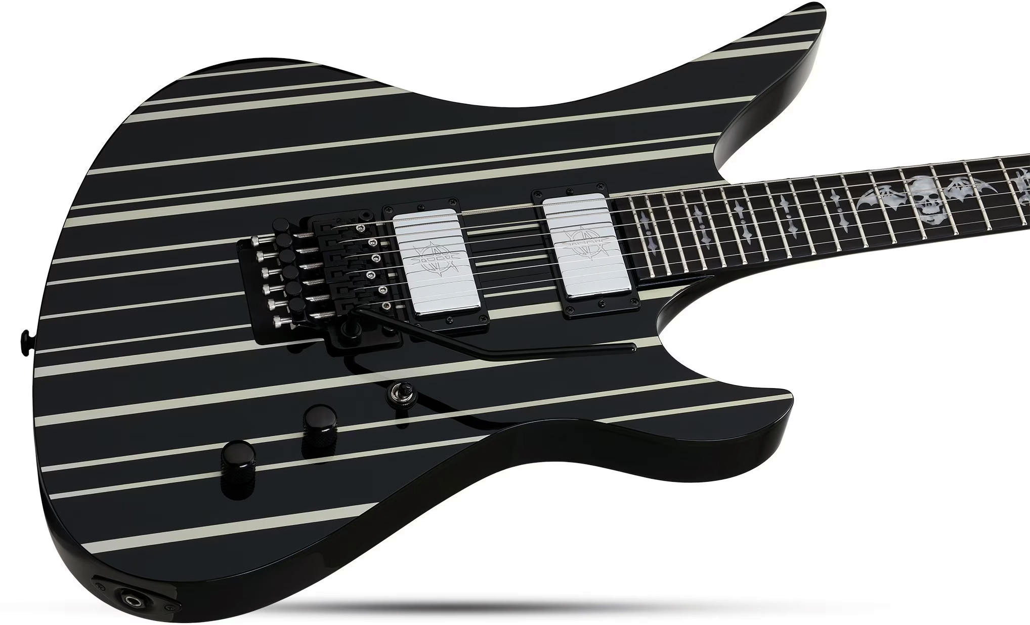 Schecter Synyster Custom Signature 2h Fr Eb - Gloss Black With Silver Pinstripes - Kenmerkende elektrische gitaar - Variation 1