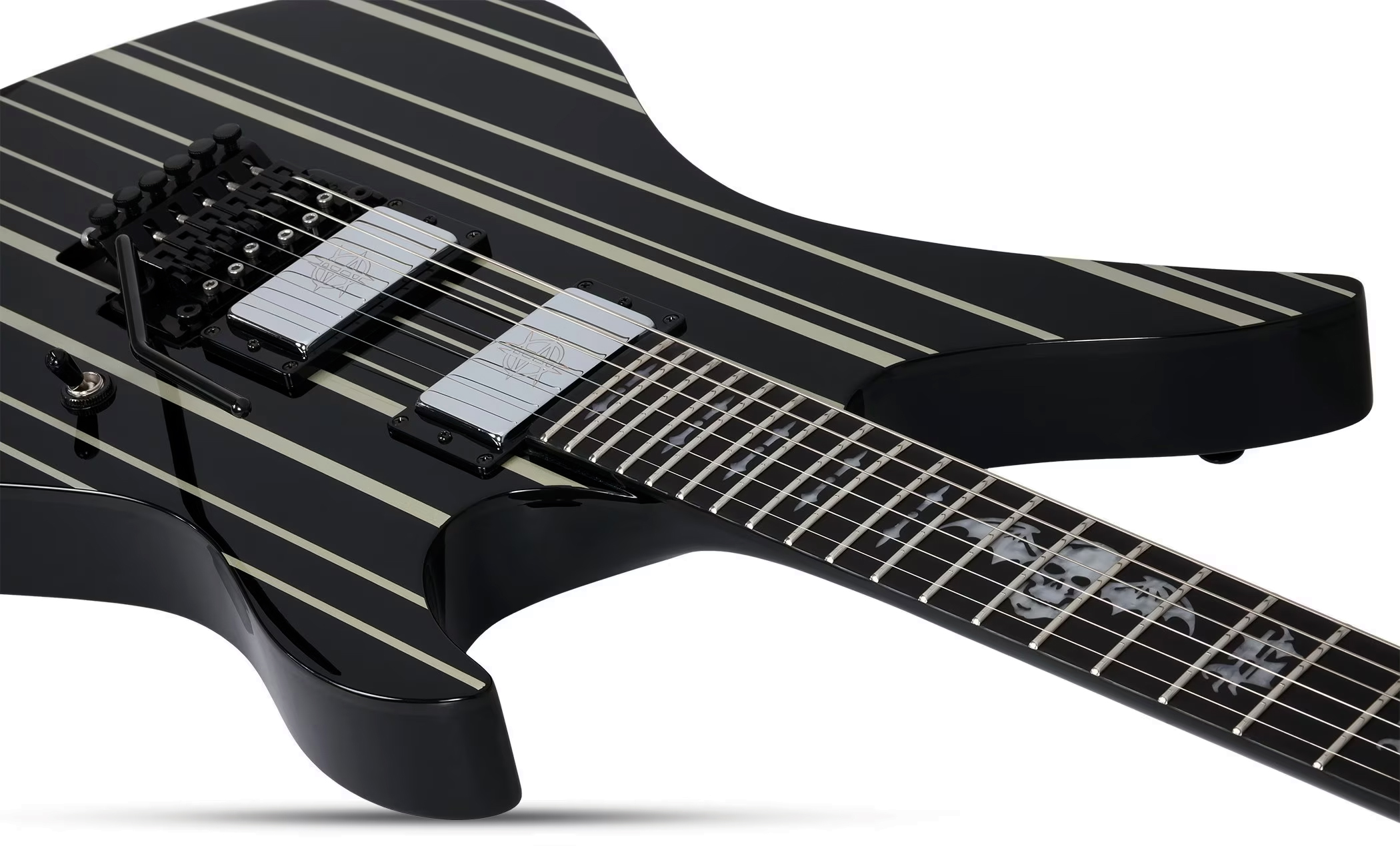 Schecter Synyster Custom Signature 2h Fr Eb - Gloss Black With Silver Pinstripes - Kenmerkende elektrische gitaar - Variation 2