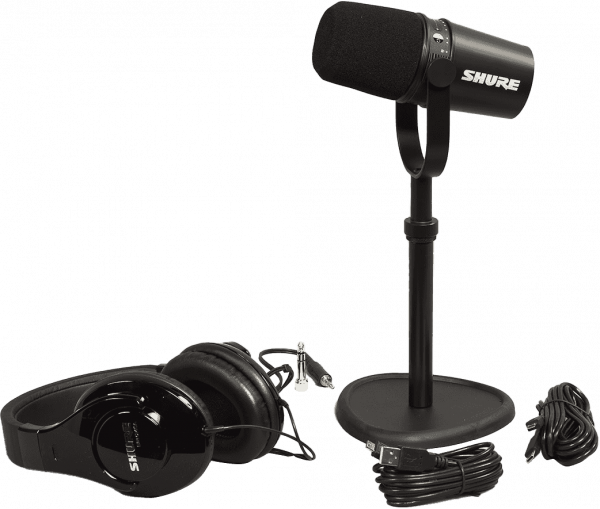 Microfoon set met statief Shure PACK MV7-K + Tkm 23230 + SRH240A-BK