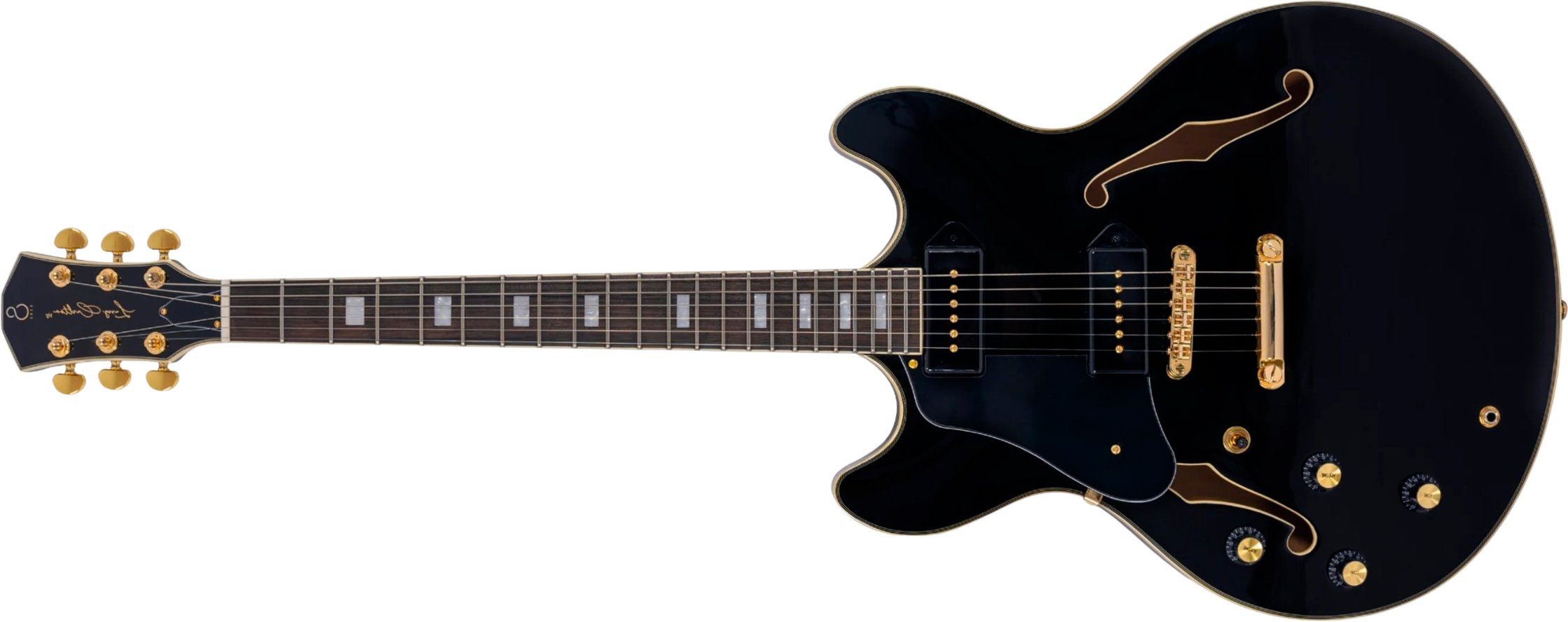 Sire Larry Carlton H7v Lh Signature Gaucher 2s P90 Ht Eb - Black - Semi hollow elektriche gitaar - Main picture