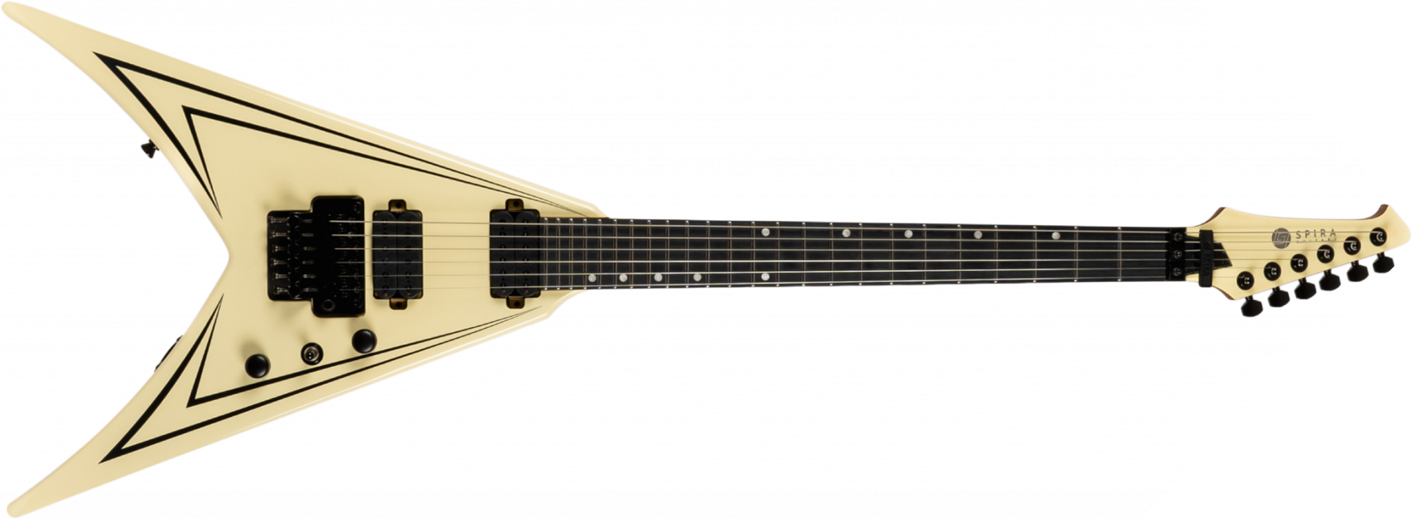 Spira Guitars V420 Awh 2h Trem Eb - Antique White Stripe - Metal elektrische gitaar - Main picture