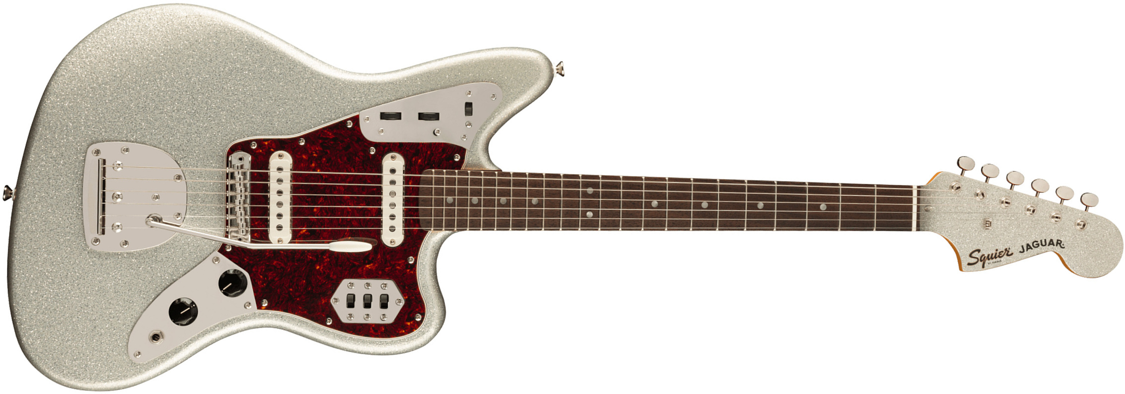 Squier Jaguar 60s Classic Vibe Fsr Ltd 2s Trem Lau - Silver Sparkle Matching Headstock - Retro-rock elektrische gitaar - Main picture