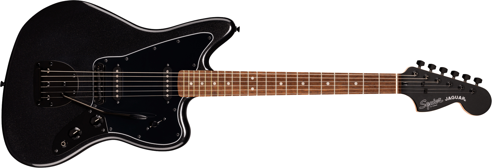 Squier Jaguar Affinity Fsr Shsc 2s Trem Lau - Metallic Black - Retro-rock elektrische gitaar - Main picture