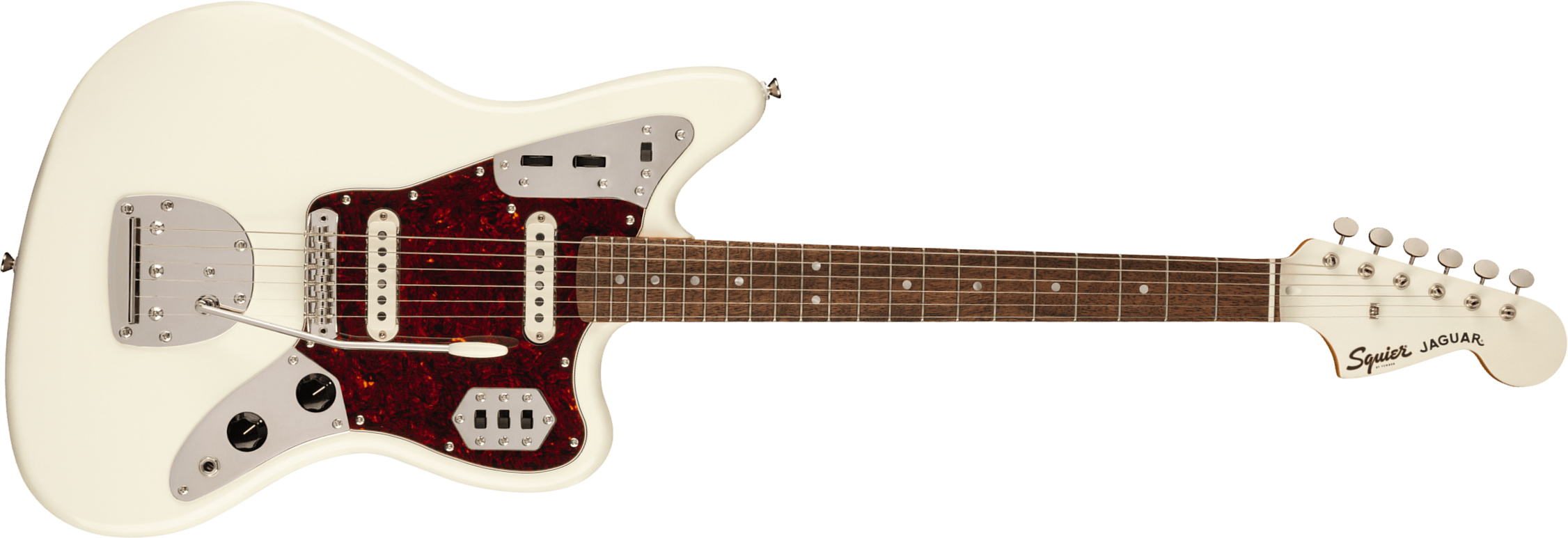 Squier Jaguar Classic Vibe 60s Fsr Ltd Lau - Olympic White With Matching Headstock - Retro-rock elektrische gitaar - Main picture