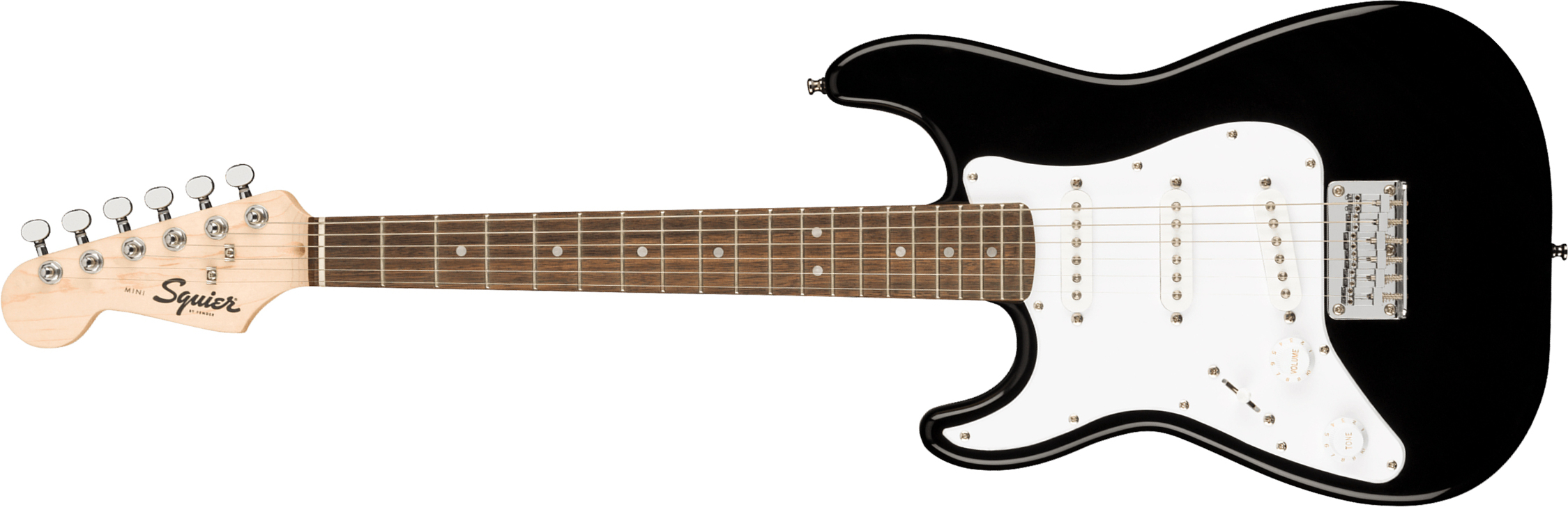 Squier Mini Strat V2 Lh Gaucher Ht Sss Lau - Black - Linkshandige elektrische gitaar - Main picture