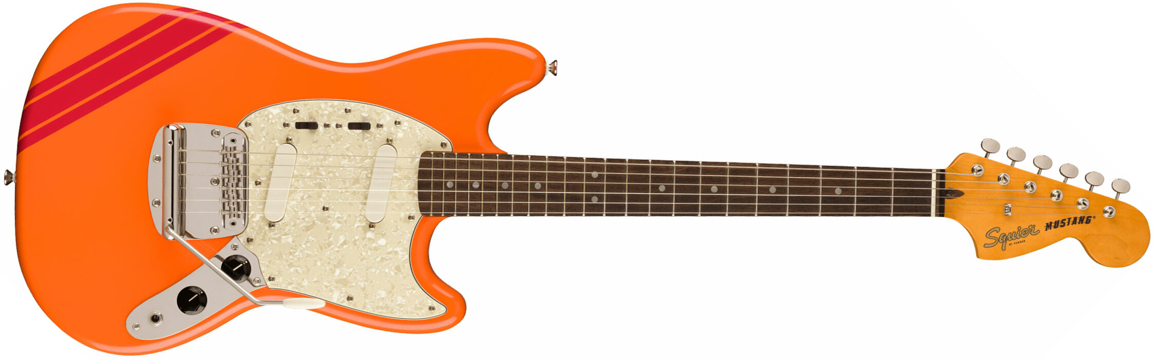 Squier Mustang  Classic Vibe 60s Competition Fsr Ltd Lau - Capri Orange W/ Dakota Red Stripes - Elektrische gitaar in Str-vorm - Main picture