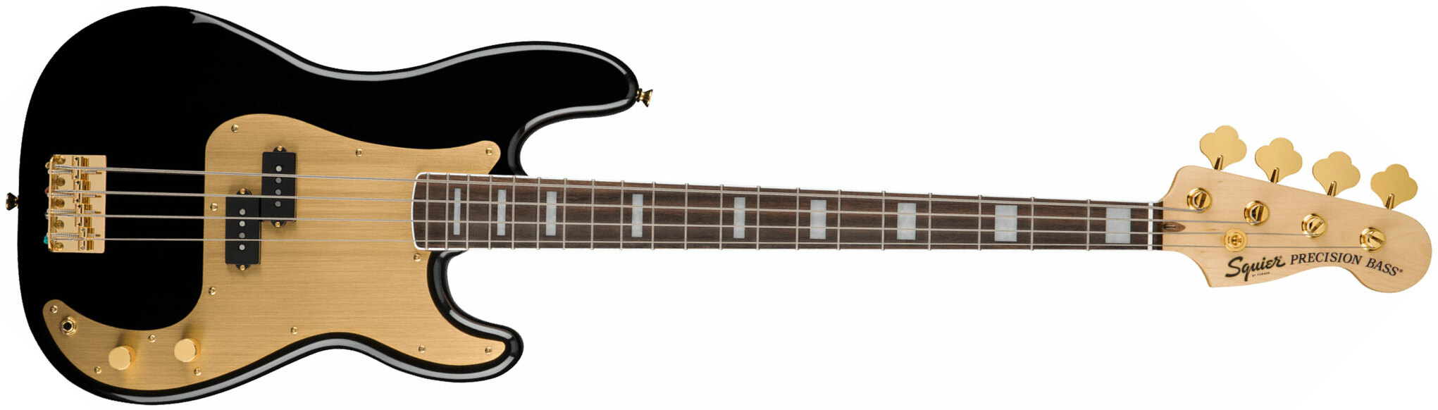 Squier Precision Bass 40th Anniversary Gold Edition Lau - Black - Solid body elektrische bas - Main picture