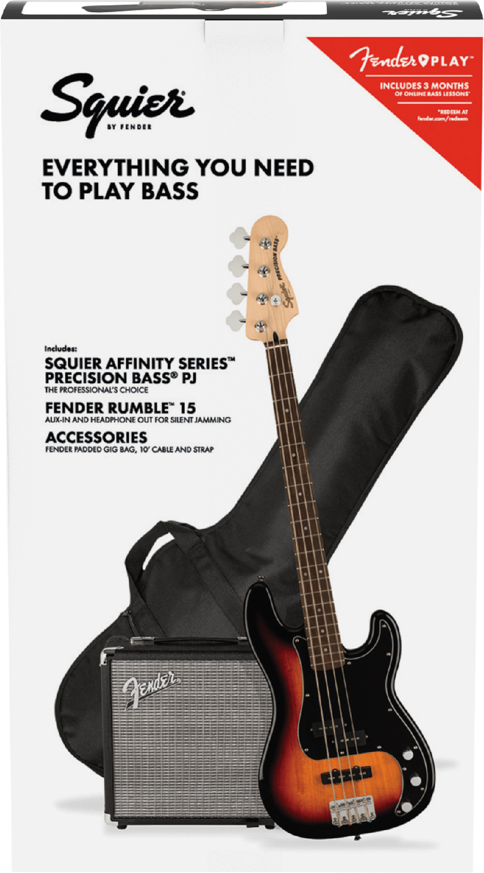 Squier Precision Bass Pj Affinity Pack +fender Rumble 15 V3 2021 Lau - 3-color Sunburst - Elektrische bas set - Main picture
