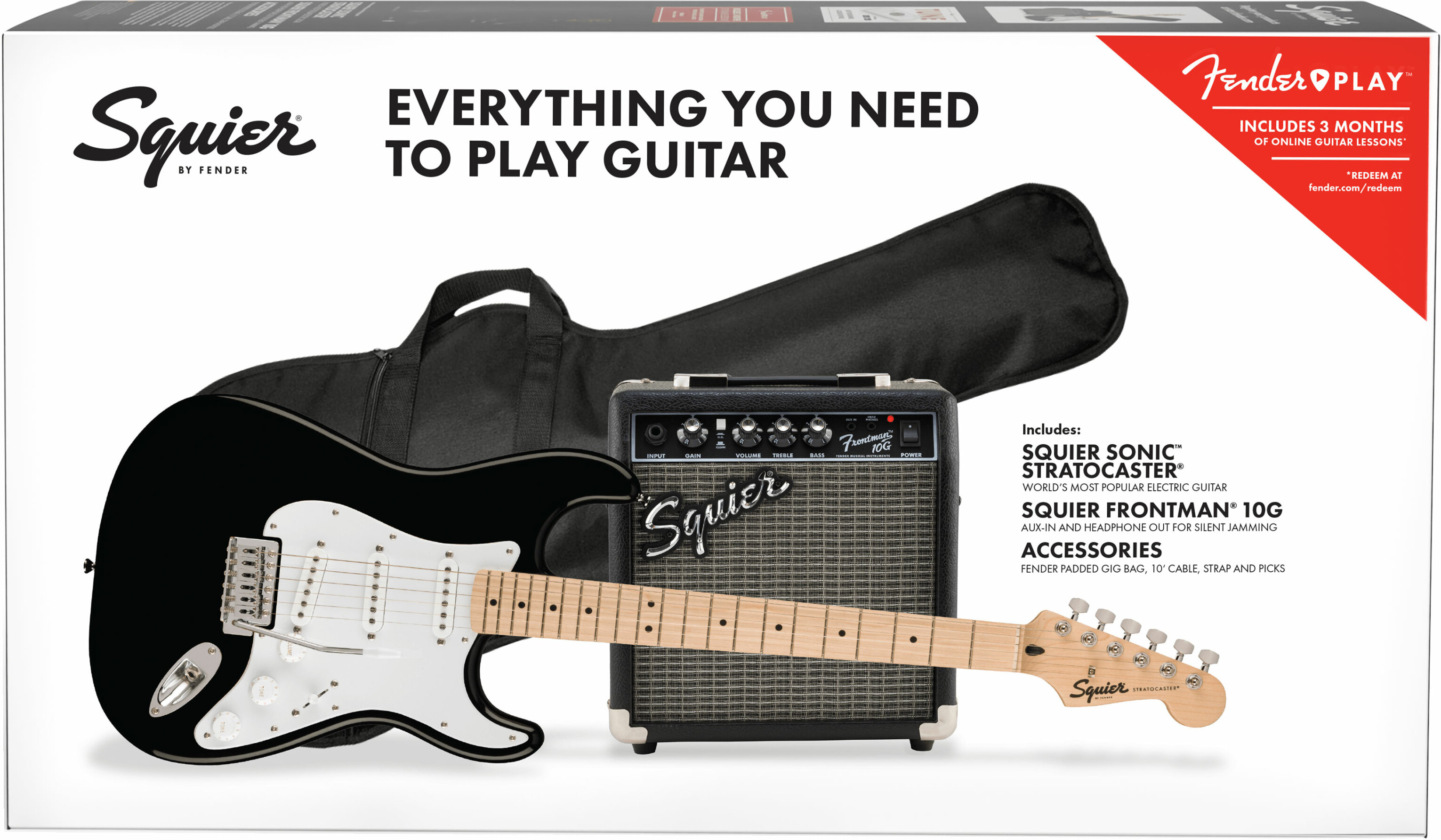 Squier Sonic Strat Pack 3s Trem Mn - Black - Elektrische gitaar set - Main picture