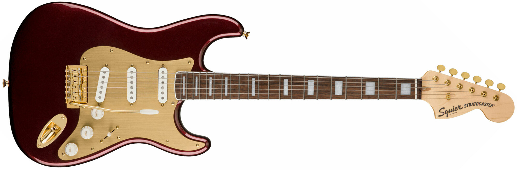 Squier Strat 40th Anniversary Gold Edition Lau - Ruby Red Metallic - Elektrische gitaar in Str-vorm - Main picture