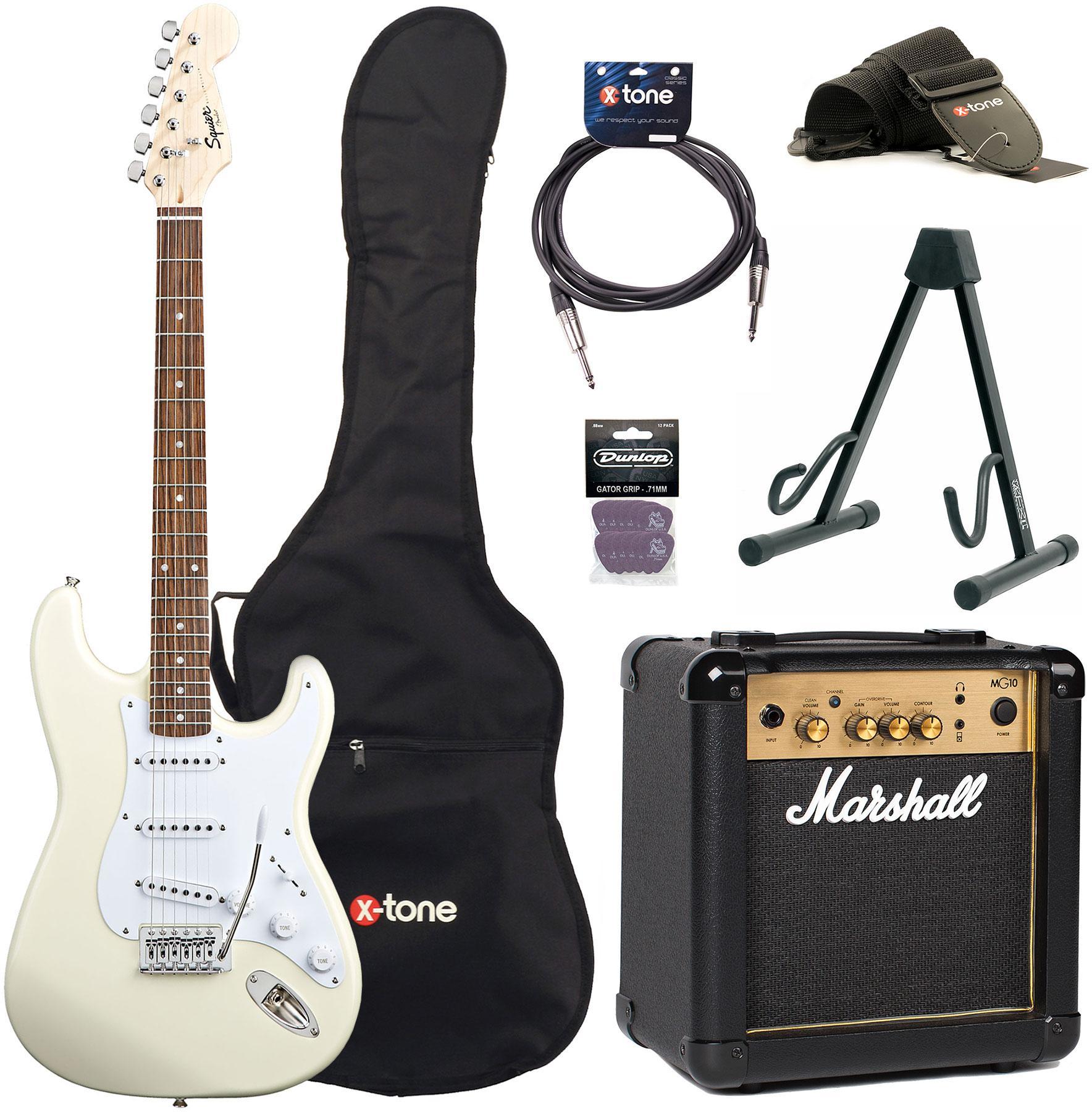 Elektrische gitaar set Squier Strat Bullet SSS + Marshall MG10G + access X-Tone - Arctic white