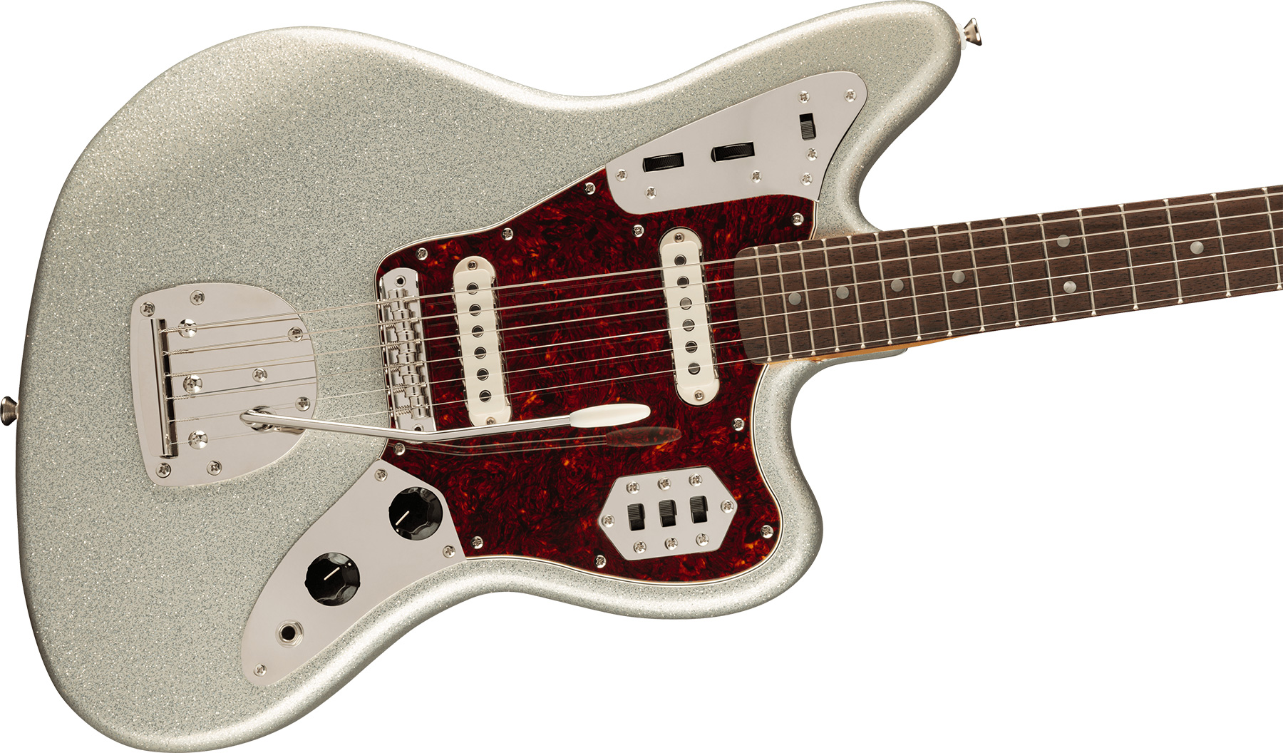 Squier Jaguar 60s Classic Vibe Fsr Ltd 2s Trem Lau - Silver Sparkle Matching Headstock - Retro-rock elektrische gitaar - Variation 2