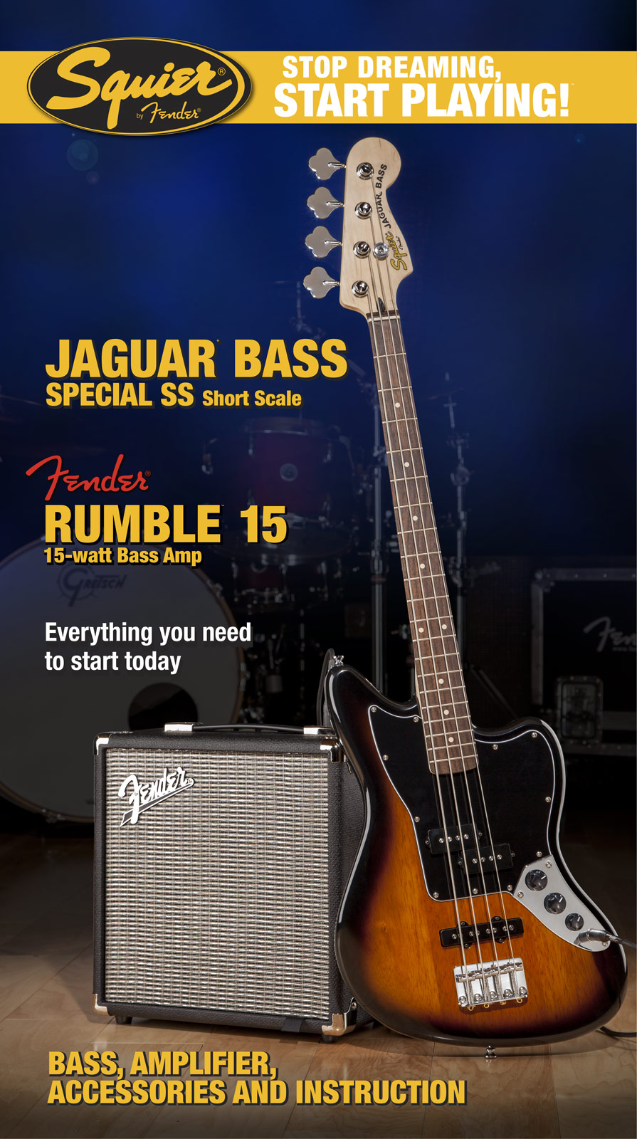 Squier Jaguar Bass Special Ss With Fender Rumble 15 Set - Elektrische bas set - Variation 1