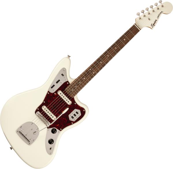 Solid body elektrische gitaar Squier FSR Classic Vibe '60s Jaguar (LAU) - Olympic white with matching headstock