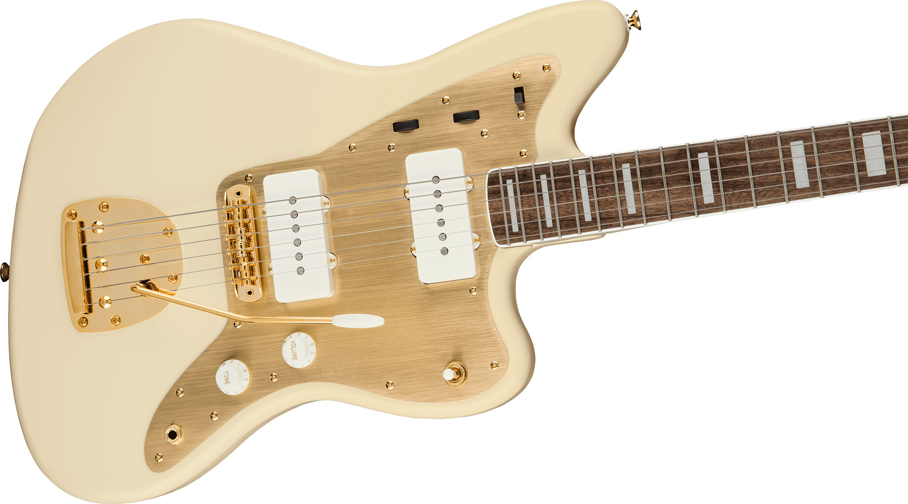 Squier Jazzmaster 40th Anniversary Gold Edition Lau - Olympic White - Retro-rock elektrische gitaar - Variation 2