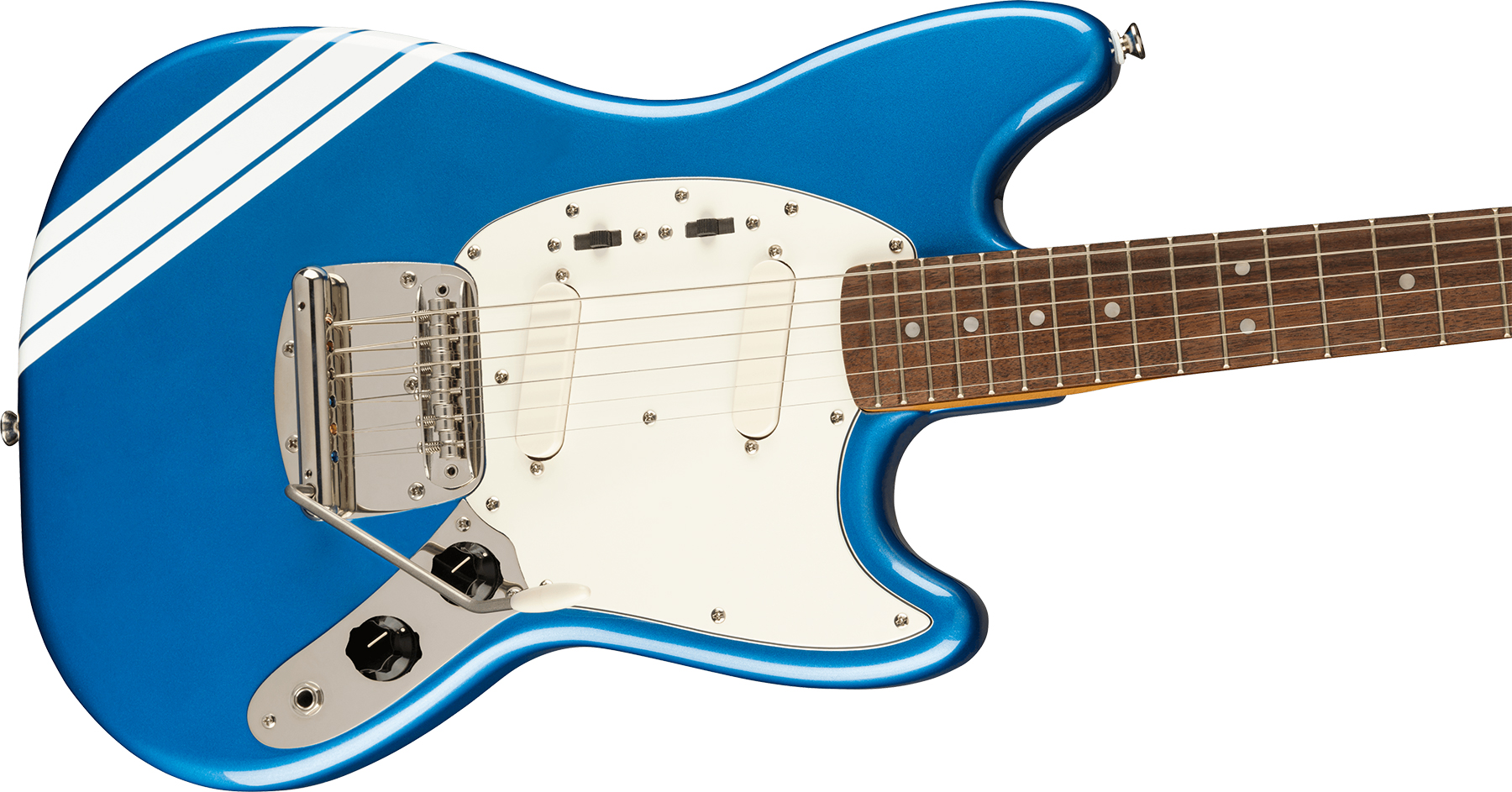 Squier Mustang  Classic Vibe 60s Competition Fsr Ltd Lau - Lake Placid Blue W/ Olympic White Stripes - Retro-rock elektrische gitaar - Variation 2