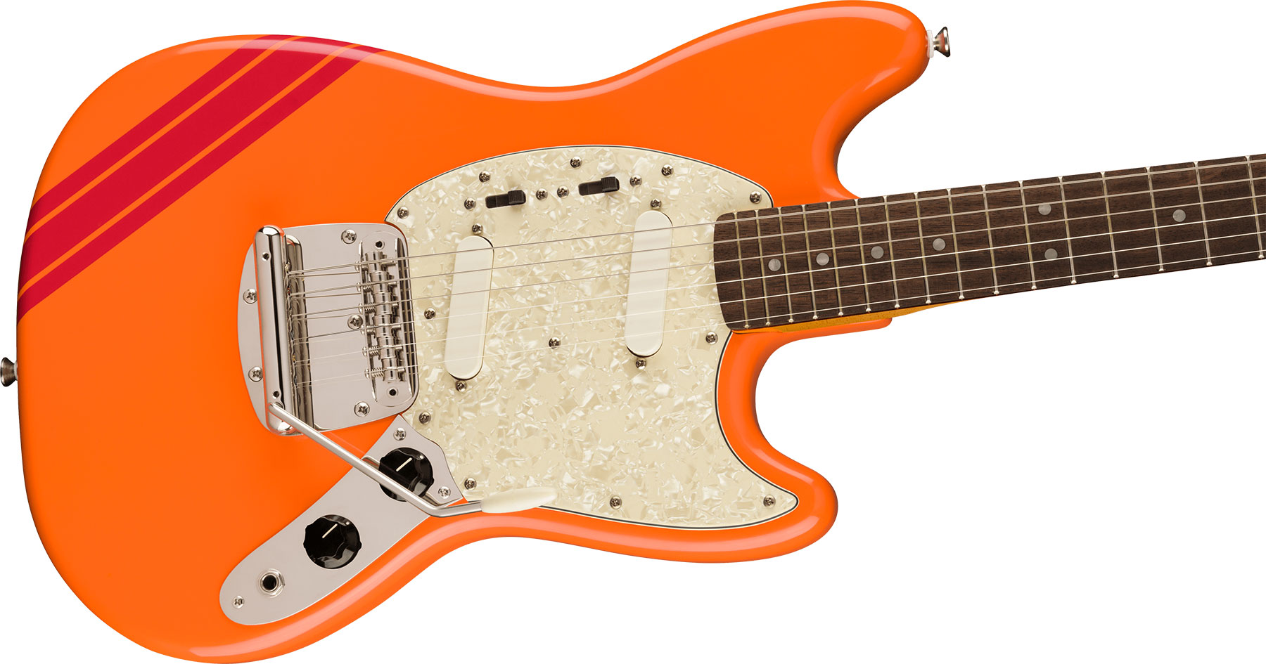 Squier Mustang  Classic Vibe 60s Competition Fsr Ltd Lau - Capri Orange W/ Dakota Red Stripes - Elektrische gitaar in Str-vorm - Variation 2
